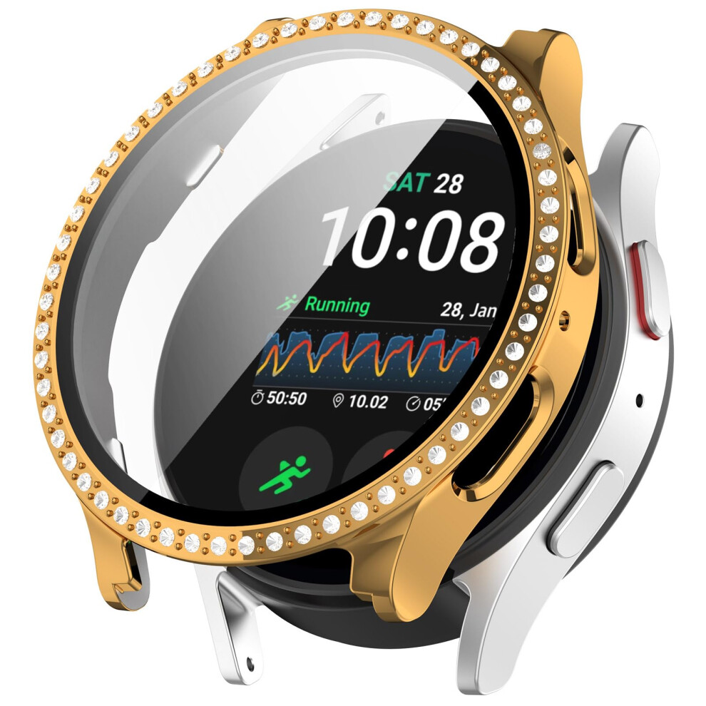 Bling Case With Rhinestones And Tempered Glass Full Screen Protection For Samsung Galaxy Watch 7 40Mm Gold 9187378959145