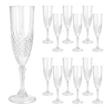Set of 12 Plastic Champagne Flutes, Durable White Crystal Design, Reusable Dishwasher Safe Party Glasses