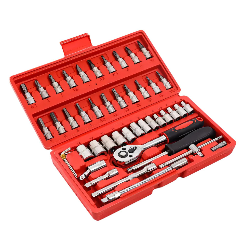 46 Piece Socket Wrench Set With Case, 1/4 Inch Metric Ratchet Wrench For Auto 9187378959312