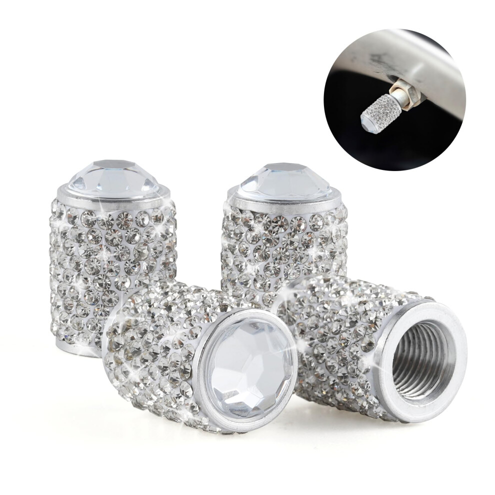 Bling Tire Valve Caps With Sparkling Rhinestones, Waterproof Dustproof Universal Fit For Cars, Trucks, Suvs, Motorcycles, Set Of 4 White 9094768961995
