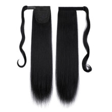Hittebestendig synthetisch haar, lange paardenstaart extensions, verbeterde klittenbandsluiting voor een veilige bevestiging, textuur van Braziliaans
