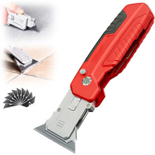 Estilete dobrável 2 em 1 com raspador, retrátil, com compartimento para lâminas, resistente, para trabalhos pesados.