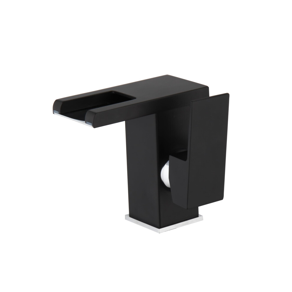 Solid Brass Led Waterfall Bathroom Faucet With Hydroelectric Power, Hot Cold Mixer Tap Black 9187378960134