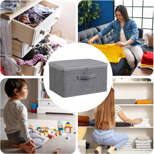 Lockable Storage Basket Gray XL With Lid, Stackable Snack Box For Clothes And Toys 2