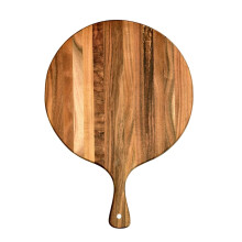 Large Wooden Cutting Board with Handle, Round Charcuterie Cheese Serving Board, Bamboo Chopping Board