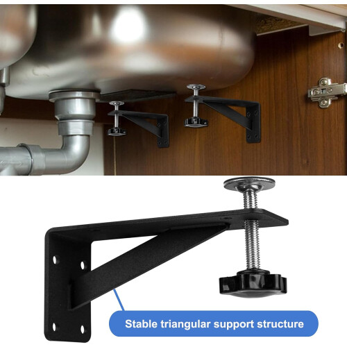 4Pcs Undermount Sink Brackets Adjustable Height Triangular Support 440lbs Load Black for Narrow Cabinet 2