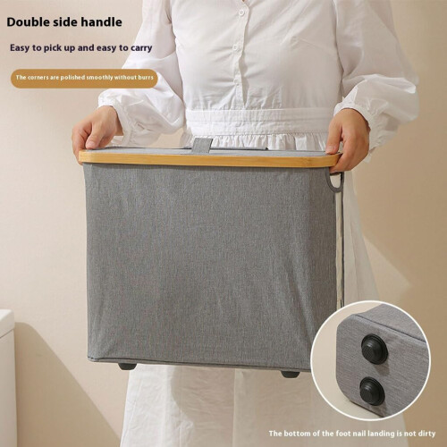 Large Capacity Laundry Basket with Side Window, Foldable Grey Storage Basket for Bathroom 1