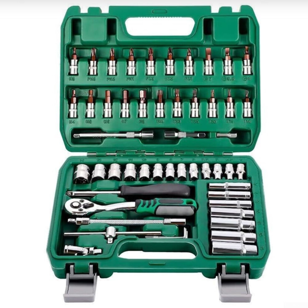 53Pcs 1/4 Inch Drive Socket Wrench Set, 72Tooth Ratchet, Chrome Vanadium Steel With Case For Auto 9199774718783