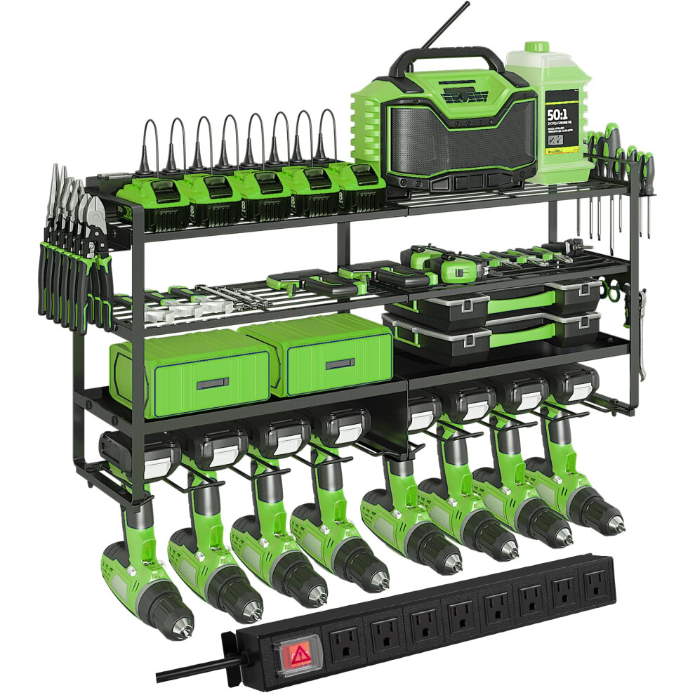 Power Tool Organizer With Charging Station, 4Tier 400Lbs Garage Tool Storage Rack Holds 8 Drills 9199774719353