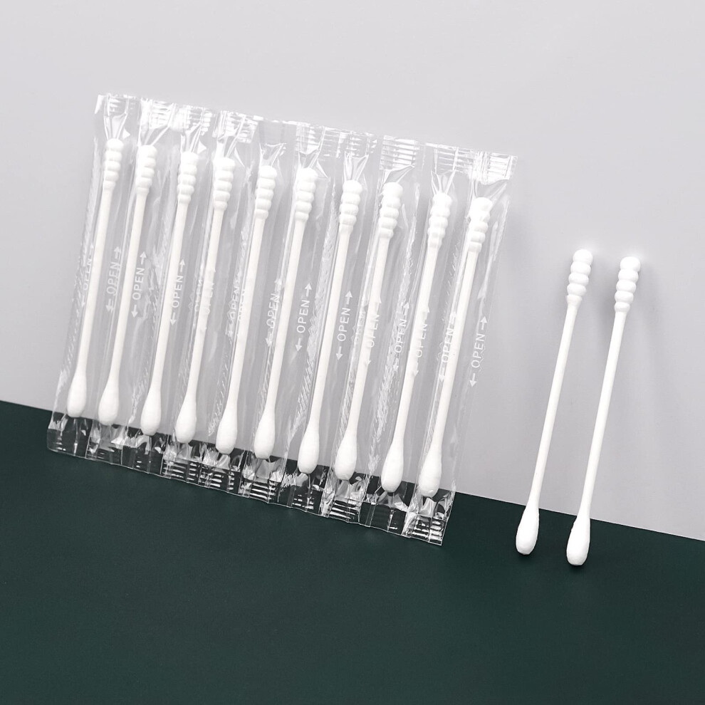Individually Wrapped Double Tipped Cotton Swabs with Paper Sticks, Round and Spiral Tips, 200 Pack