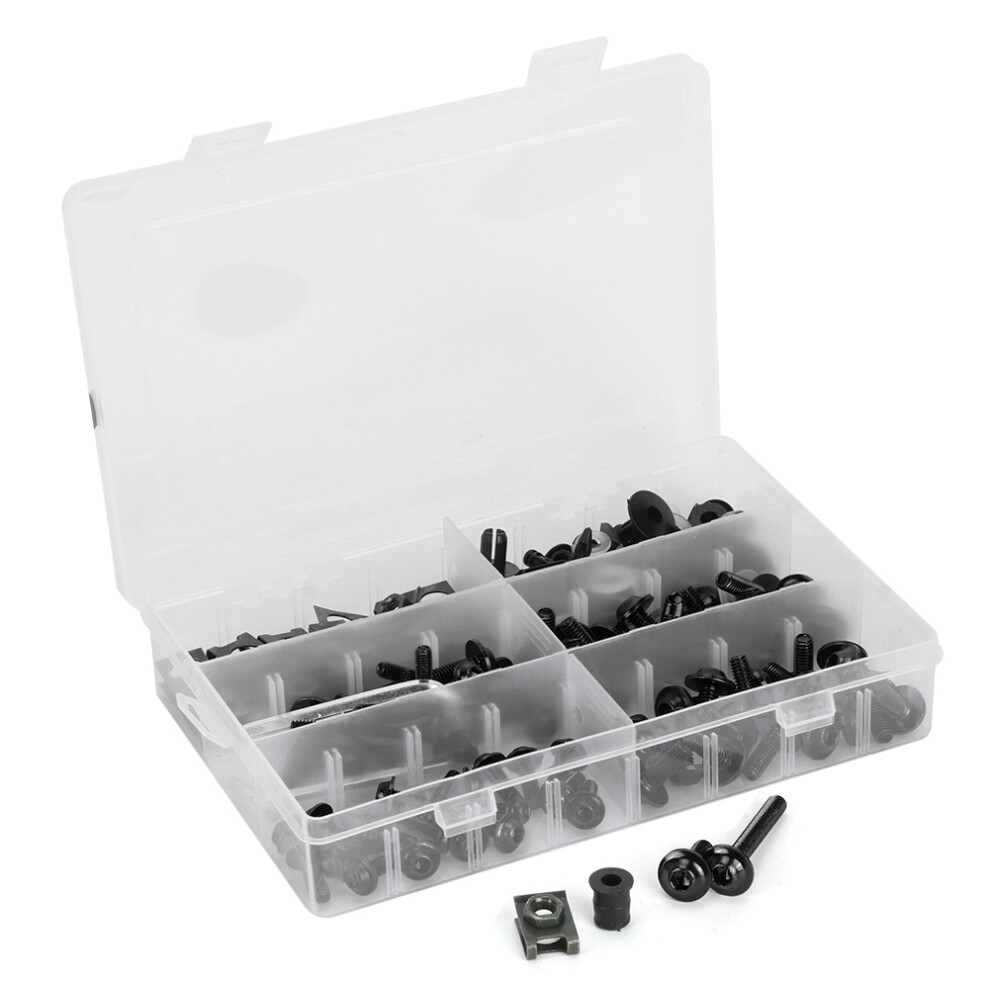 173Pcs Motorcycle Bodywork Fasteners Kit Windscreen Screws Nuts Hardware Black 7621379680643