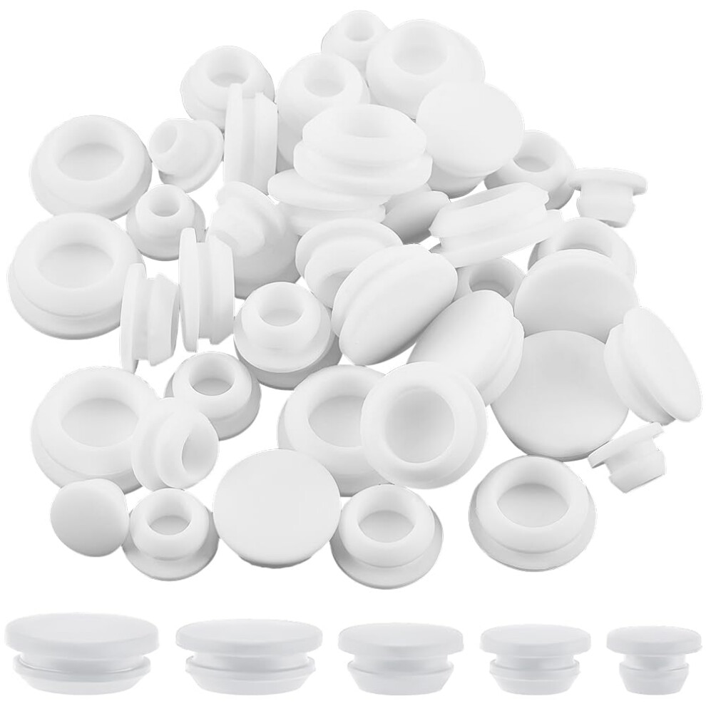 50Pcs White Silicone Hole Plugs Assorted Sizes Waterproof Flexible Rubber Stoppers For Furniture And Bottles 9199774720854