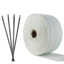 Fiberglass Exhaust Pipe Wrap 2in x 25ft with 4 Ties, Heat Shield Tape for Cars and Motorcycles
