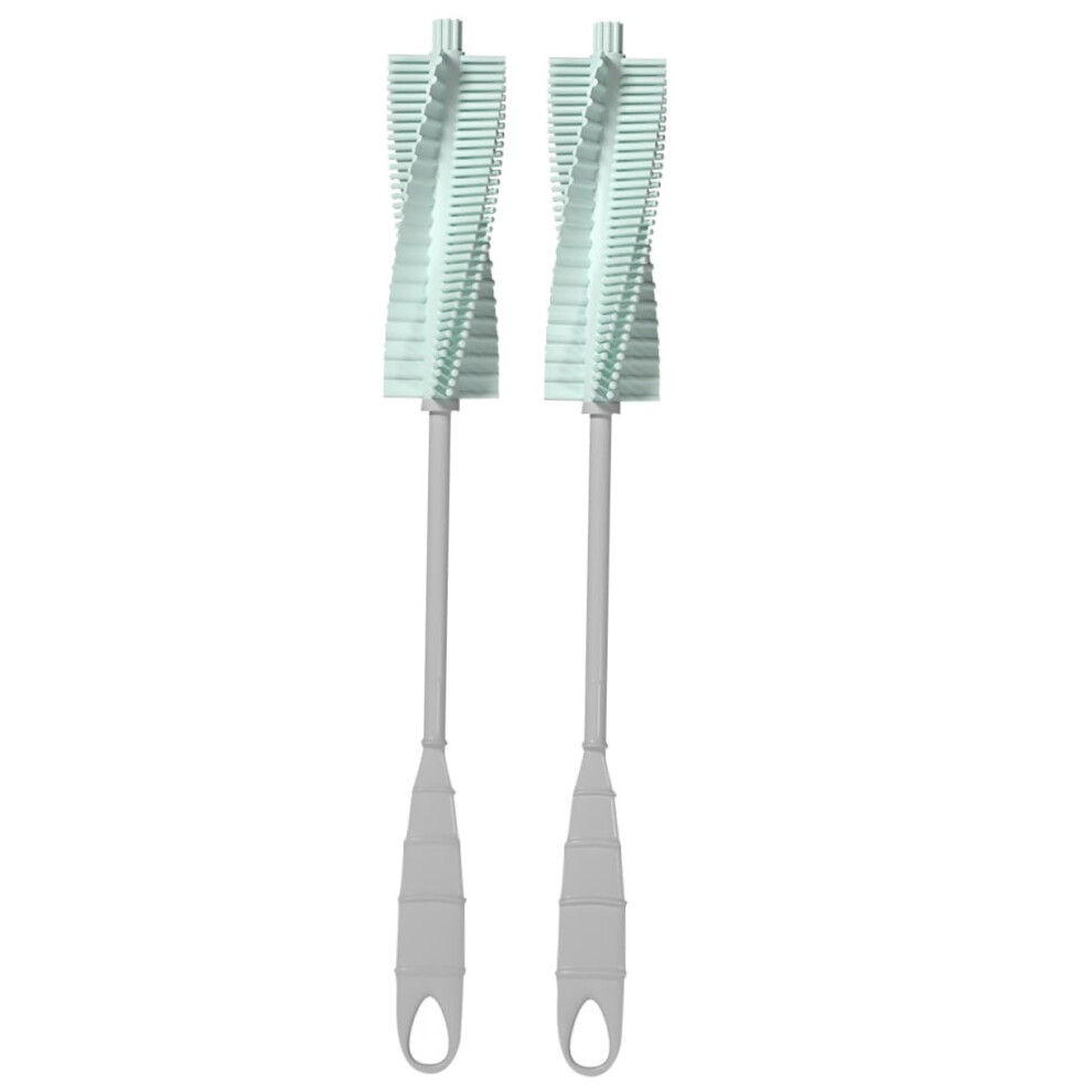 Rotating Bottle Brush 2Pack Silicone Head Longhandle Temperature Resistant For Deep Cleaning Feeding Bottles Blue
