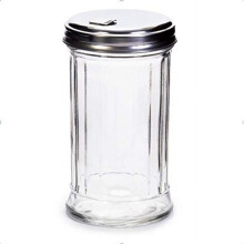 12oz Glass Sugar Shaker with Metal Lid, Controlled Pour Spout, Retro Dispenser for Kitchen and Restaurant