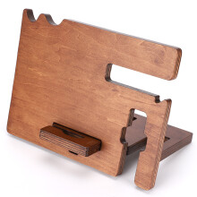 Base di ricarica in bambù con organizer per uomo, supporto multifunzionale da comodino con supporto per telefono e vano porta orologio compatibile