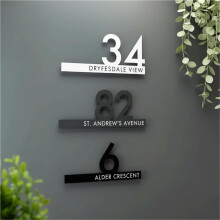 Custom Door Name Plate 3D Acrylic House Number Sign, Weatherproof, White, 4 Sizes