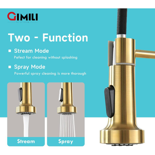 Brushed Gold Touchless Kitchen Faucet with Pull Down Sprayer, Smart Motion Sensor, Hands 2