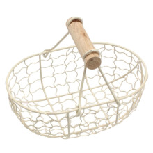 Wire Storage Basket with Handle Retro Iron Design for Kitchen Fruit Vegetables Eggs Beige