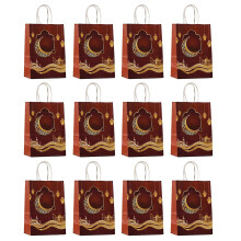 (Red) Set of 12 Handmade Paper Gift Pouches Paper Bag Muslims Ramadans Festival Food Packings Handbag Celebration Supplies Yellow