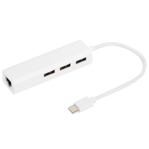 3-Port USB 2.0 & 10/100Mbps Ethernet Hub, Type-C, White 1