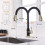 Touchless Kitchen Faucet with Pull Down Sprayer, Motion Sensor, Soap Dispenser, Black and Gold 2