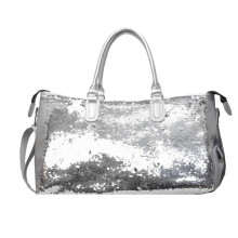 (Silver) Large Capacity Shoulder Crossbody Bag Fitness Bag Sequins Travel Bag Luggage Bag Sport Bag Overnight Bag Hospital Bag  Silver