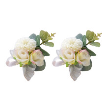 2Pieces Elegant Wrist Flowers for Bridesmaid and-White Powder