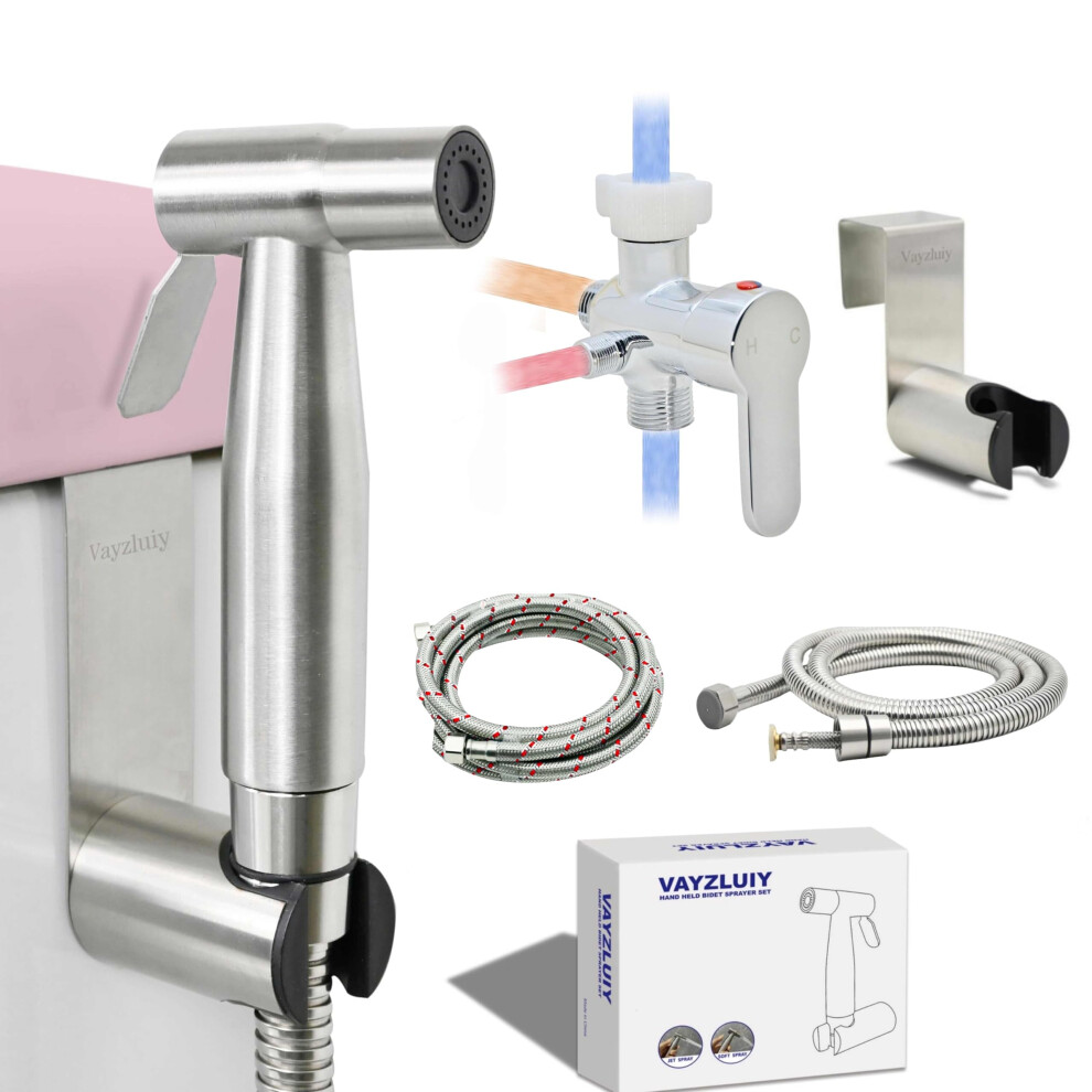 Handheld Bidet Sprayer for Toilet with Adjustable Water Pressure, Warm and Cold Stainless Steel for Feminine Care and Baby Cloth Diapers