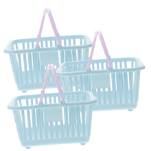 Portable Plastic Storage Baskets With Handle Sky Blue 3Piece Set Grocery Bins Home And Bathroom Organizer