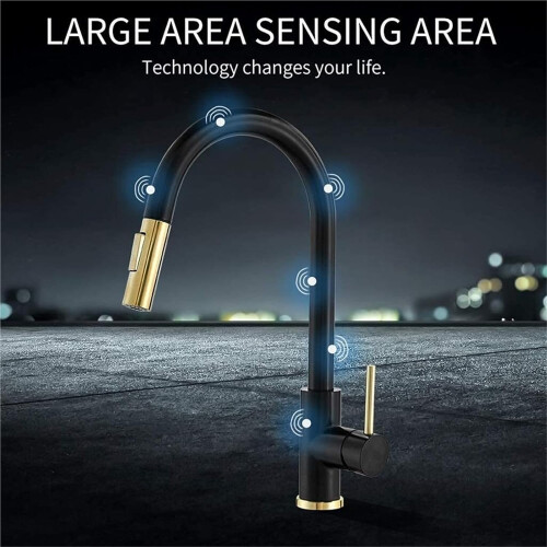 Touchless Kitchen Faucet with Smart Sensor, Gold Black Deck Mount, Pull Down Sprayer, Stainless Steel 1