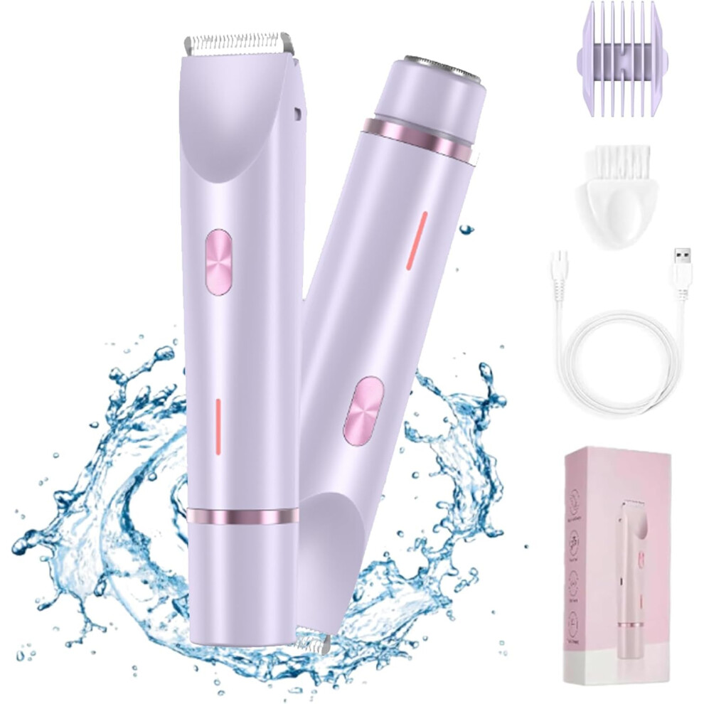 Purple 2 In 1 Women's Electric Shaver And Trimmer, Ipx7 Waterproof Bikini Razor,