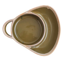 Ceramic Soup and Sandwich Bowl with Handle, Microwave Safe Stoneware Plate Combo, Green
