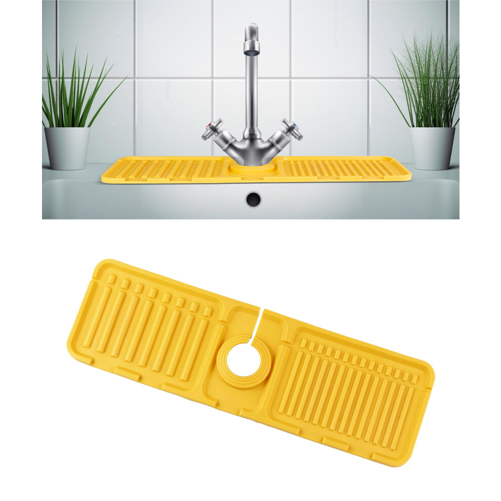 Silicone Faucet Mat Sink Splash Guard 2 Pack Nonslip Foldable Drip Catcher For Kitchen And Bathroom Green And Yellow 15.7 X 4.7 Inches 9187378965085