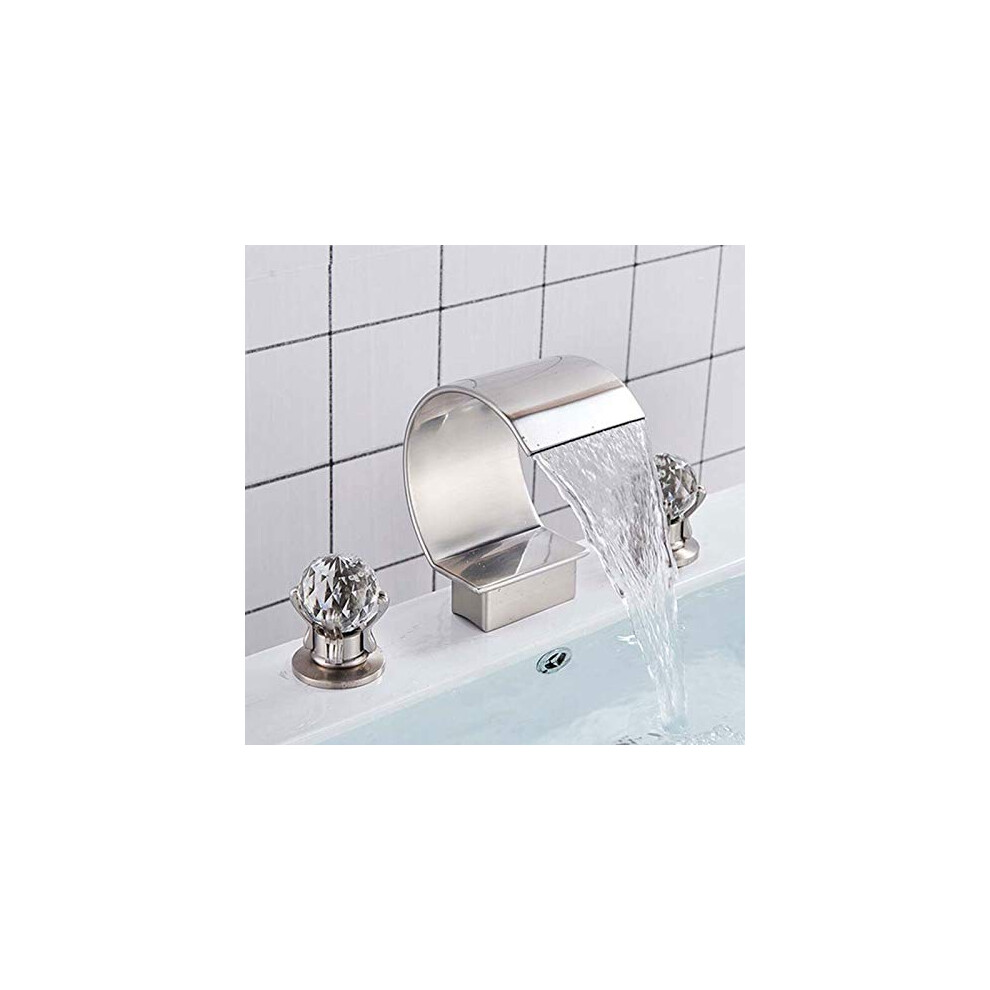 Gold Waterfall Bathroom Faucet With Crystal Handles, Deck Mounted Lead Brass Basin Mixer Tap 9187378965214