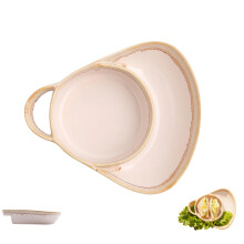 Vintage Ceramic Soup and Sandwich Plate Set with Dual Compartment Stoneware and EasyGrip Handle