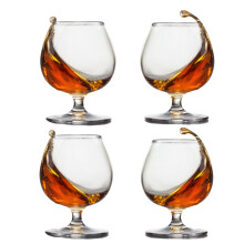 Crystal Whiskey Glasses Set of 4, 11.5 oz Short Stem, Heavy Base for Brandy, Scotch and Cocktails