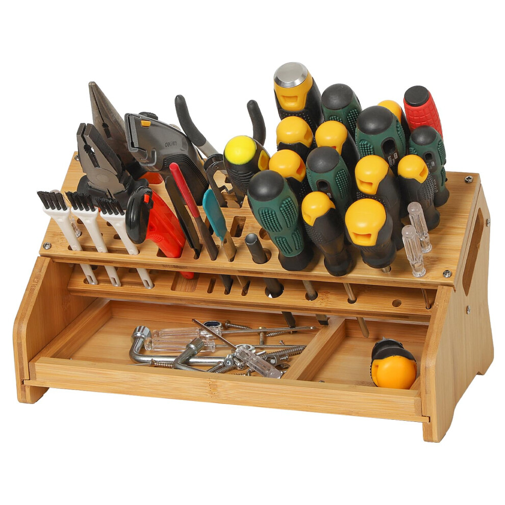 Bamboo Screwdriver Organizer With 53 Slots, Workbench Desktop Tool Storage Rack, Easy Assembly 9094768970539