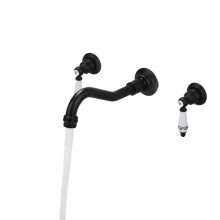 Antique Brass Wall Mount Bathroom Faucet with Double Handles and CorrosionResistant Finish