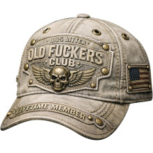 (Beige) Old Fuckers Club - Vintage baseballpet, verstelbare Old Fuckers Club pet met een verweerde look, geborduurd 100% Bitter Lifetime Member