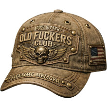 (Khaki) Old Fuckers Club-Vintage Baseball Cap, Old Fuckers Club Adjustable Distressed Hat, Embroidered 100% Bitter Lifetime Member