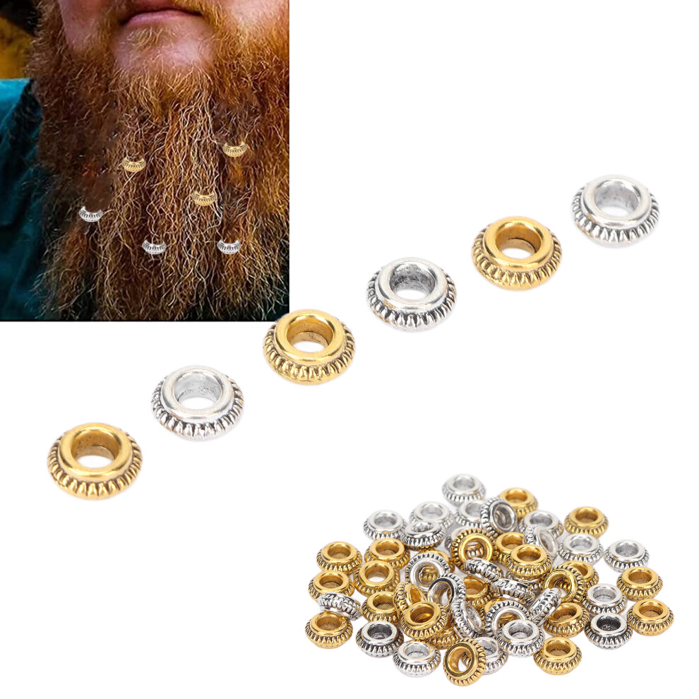 50pcs Gold Silver Zinc Alloy Hair Dreadlocks Rings for DIY Jewelry
