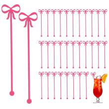 Pink Bow Acrylic Drink Stirrers 30 Pack – Reusable Swizzle Sticks for Cocktails Wedding Party