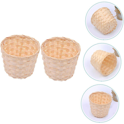 2pcs Handwoven Bamboo Storage Basket Set Rustic Wicker Baskets for Home Organization Beige 2