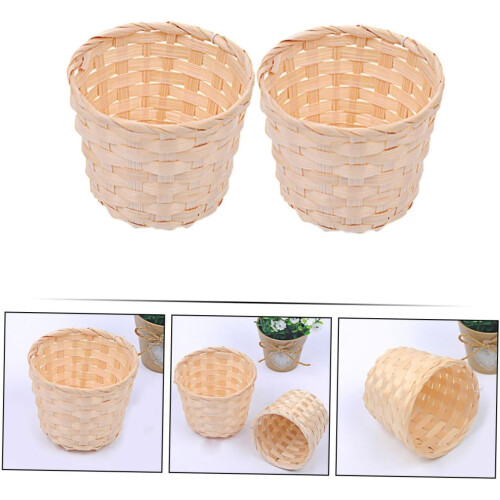 2pcs Handwoven Bamboo Storage Basket Set Rustic Wicker Baskets for Home Organization Beige 1
