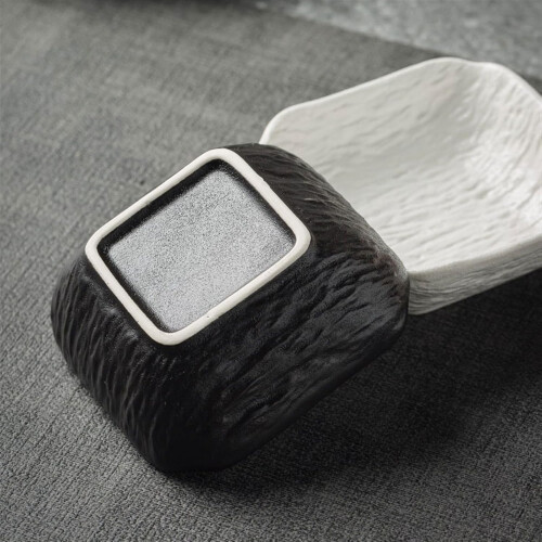 Elegant Stone Pattern Ceramic Tableware Set with Stackable Dip Bowls for Appetizers, Black 2