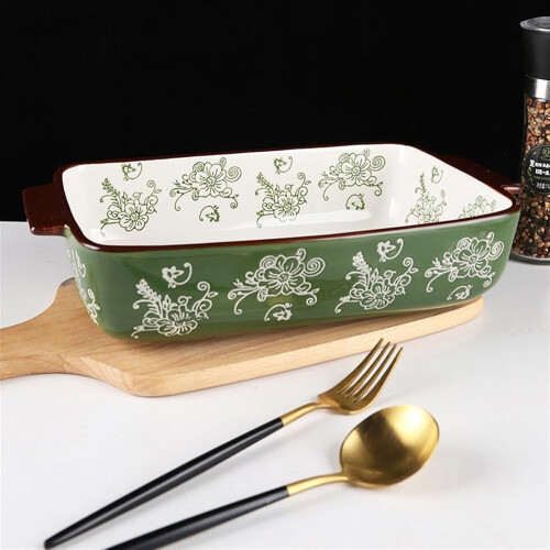 Large Ceramic Baking Dish with Double Ear Handles, 2000ml Oven Safe Serving Tray 2