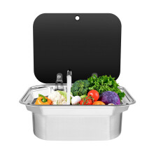 Stainless Steel RV Sink with Folding Faucet, Undermount Compact Basin for Small Spaces 15.35x12.6in