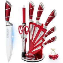 Kitchen Knife Set with Rotating Block, 9Piece Carbon Stainless Steel Chef Knives with Sharpener