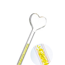 Heart Shaped Glass Cocktail Stirrers with Rhinestones, Reusable Swizzle Sticks for Drinks, Yellow